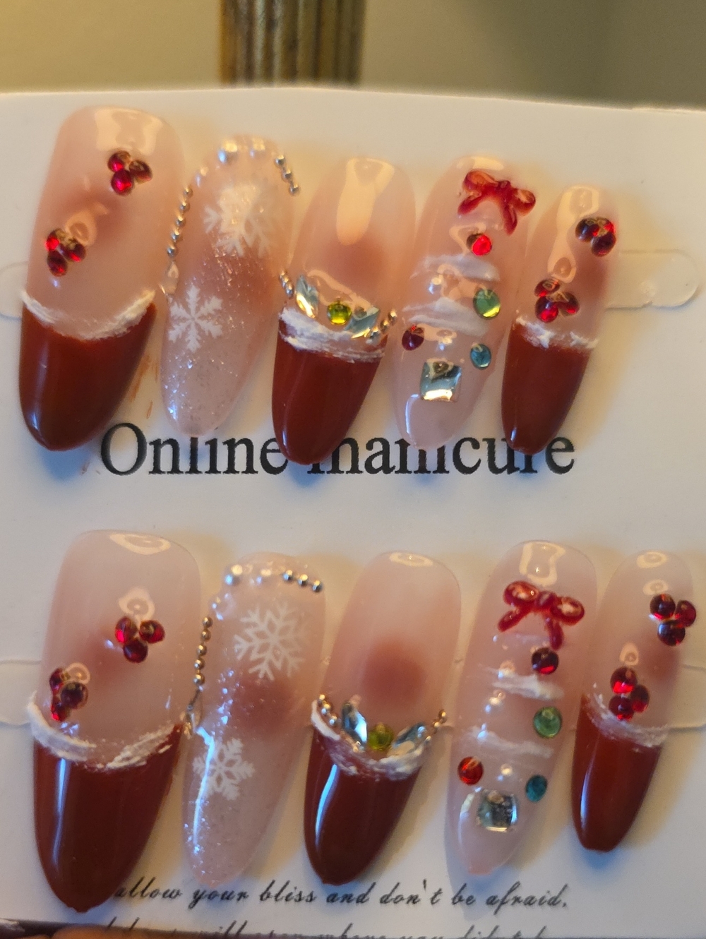 Holiday Red & Nude Christmas Press-On Nails Size Small